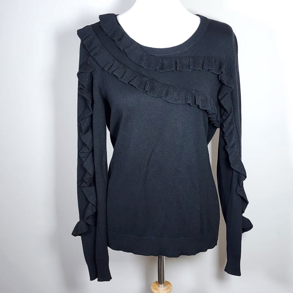 Lord & Taylor Ruffle Sweater Womens Medium Black Whimsigoth Goth Witchy Knit